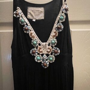 Soul Revival Black Midi Dress with Turquoise and Brown Accents